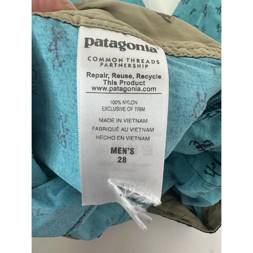 Patagonia Board Shorts Men's 28 Swim Surf Drawstring Cactus Print Blue‎